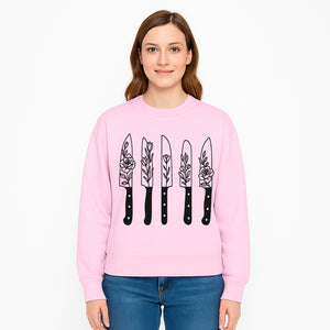 Floral Design Kitchen Knife Set - Modern Black Knives with Elegant Rose and Leaf Patterns, Perfect for Home Chefs and Gifts - Sweatshirt 1758181714337.jpg