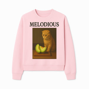 Melodious Cat Art Print - Cute Feline with Melon Still Life - Whimsical Home Decor for Cat Lovers - Sweatshirt 1758181714379.jpg