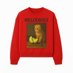 Melodious Cat Art Print - Cute Feline with Melon Still Life - Whimsical Home Decor for Cat Lovers - Sweatshirt 1758181714856.jpg