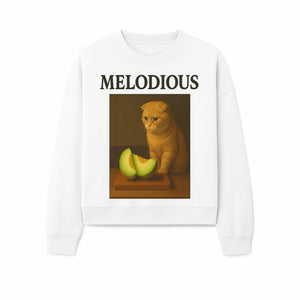 Melodious Cat Art Print - Cute Feline with Melon Still Life - Whimsical Home Decor for Cat Lovers - Sweatshirt 1758181715157.jpg