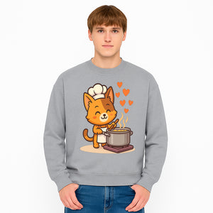 Cute Cat Chef Cooking with Love, Adorable Kitchen Decor, Animal Art Print, Whimsical Cooking Illustration, Gift for Cat Lovers - Sweatshirt 1758181715201.jpg