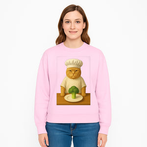 Funny Chef Cat Art Print Cute Cat with Broccoli Kitchen Decor Animal Lover Gift Whimsical Culinary Illustration - Sweatshirt 1758181715222.jpg