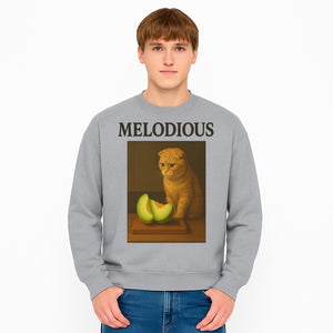 Melodious Cat Art Print - Cute Feline with Melon Still Life - Whimsical Home Decor for Cat Lovers - Sweatshirt 1758181716287.jpg