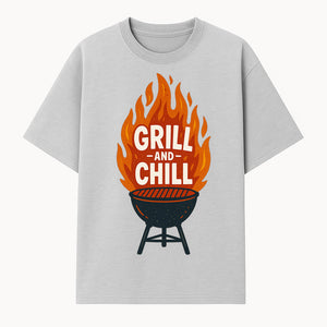 Grill and Chill BBQ Design Shirt, Funny Summer Cooking Apparel, Outdoor Picnic Gift, Grilling Lover Tee, Barbecue Party Clothing - T-shirt 1758181717428.jpg