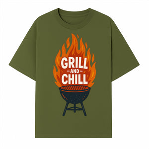 Grill and Chill BBQ Design Shirt, Funny Summer Cooking Apparel, Outdoor Picnic Gift, Grilling Lover Tee, Barbecue Party Clothing - T-shirt 1758181717844.jpg