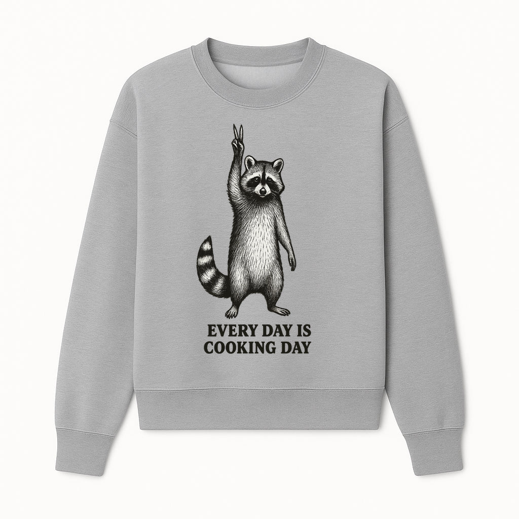Raccoon Every Day is Cooking Day Art Print, Kitchen Decor, Whimsical Animal Illustration, Fun Cooking Gift, Wall Art, Home Decor - Sweatshirt 1758181717944.jpg