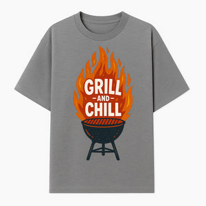 Grill and Chill BBQ Design Shirt, Funny Summer Cooking Apparel, Outdoor Picnic Gift, Grilling Lover Tee, Barbecue Party Clothing - T-shirt 1758181717984.jpg