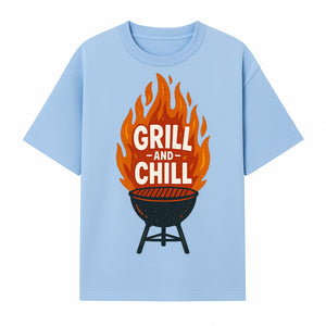 Grill and Chill BBQ Design Shirt, Funny Summer Cooking Apparel, Outdoor Picnic Gift, Grilling Lover Tee, Barbecue Party Clothing - T-shirt 1758181718133.jpg