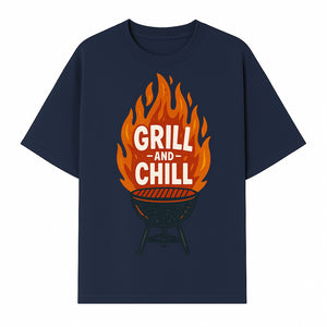 Grill and Chill BBQ Design Shirt, Funny Summer Cooking Apparel, Outdoor Picnic Gift, Grilling Lover Tee, Barbecue Party Clothing - T-shirt 1758181718599.jpg