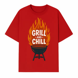 Grill and Chill BBQ Design Shirt, Funny Summer Cooking Apparel, Outdoor Picnic Gift, Grilling Lover Tee, Barbecue Party Clothing - T-shirt 1758181718718.jpg