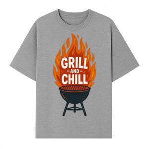 Grill and Chill BBQ Design Shirt, Funny Summer Cooking Apparel, Outdoor Picnic Gift, Grilling Lover Tee, Barbecue Party Clothing - T-shirt 1758181718861.jpg