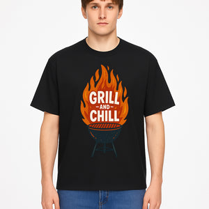 Grill and Chill BBQ Design Shirt, Funny Summer Cooking Apparel, Outdoor Picnic Gift, Grilling Lover Tee, Barbecue Party Clothing - T-shirt 1758181720189.jpg