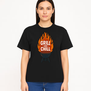 Grill and Chill BBQ Design Shirt, Funny Summer Cooking Apparel, Outdoor Picnic Gift, Grilling Lover Tee, Barbecue Party Clothing - T-shirt 1758181720344.jpg
