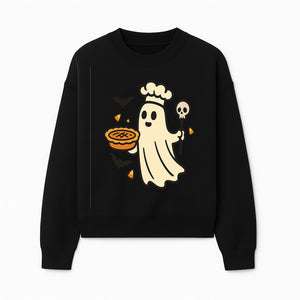 Cute Halloween Ghost Chef with Pie and Bats, Spooky Baking Decor, Trick or Treat Kitchen Art, Halloween Party Decoration - Sweatshirt 1758181721208.jpg