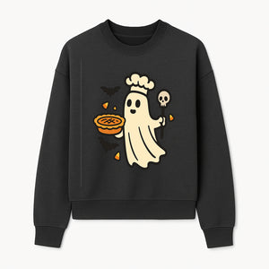 Cute Halloween Ghost Chef with Pie and Bats, Spooky Baking Decor, Trick or Treat Kitchen Art, Halloween Party Decoration - Sweatshirt 1758181721334.jpg