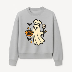 Cute Halloween Ghost Chef with Pie and Bats, Spooky Baking Decor, Trick or Treat Kitchen Art, Halloween Party Decoration - Sweatshirt 1758181721610.jpg