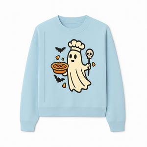 Cute Halloween Ghost Chef with Pie and Bats, Spooky Baking Decor, Trick or Treat Kitchen Art, Halloween Party Decoration - Sweatshirt 1758181721779.jpg