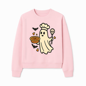 Cute Halloween Ghost Chef with Pie and Bats, Spooky Baking Decor, Trick or Treat Kitchen Art, Halloween Party Decoration - Sweatshirt 1758181721924.jpg