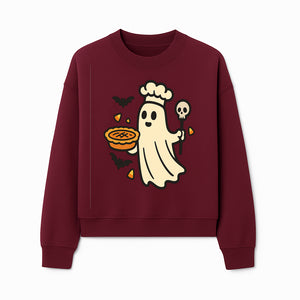 Cute Halloween Ghost Chef with Pie and Bats, Spooky Baking Decor, Trick or Treat Kitchen Art, Halloween Party Decoration - Sweatshirt 1758181722050.jpg