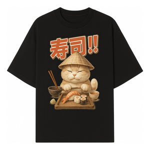 Cute Cat Sushi Chef Art Print Sushi Lovers Gift, Asian Cuisine Decor, Cat Artwork, Whimsical Kitchen Wall Art, Foodie Gift Idea - T-shirt 1758181722073.jpg