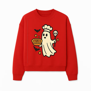 Cute Halloween Ghost Chef with Pie and Bats, Spooky Baking Decor, Trick or Treat Kitchen Art, Halloween Party Decoration - Sweatshirt 1758181722279.jpg