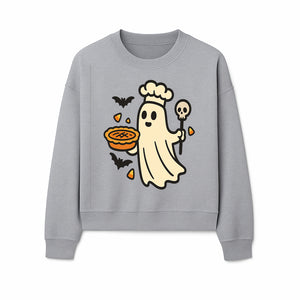 Cute Halloween Ghost Chef with Pie and Bats, Spooky Baking Decor, Trick or Treat Kitchen Art, Halloween Party Decoration - Sweatshirt 1758181722400.jpg
