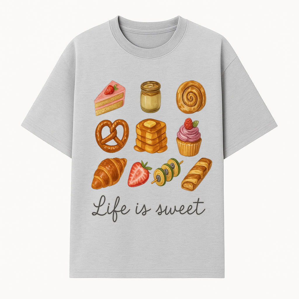Life is Sweet Kitchen Decor Art Print - Whimsical Food Illustration with Desserts, Treats, and Snacks - T-shirt 1758181723295.jpg
