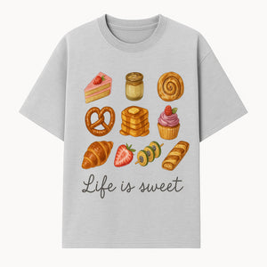 Life is Sweet Kitchen Decor Art Print - Whimsical Food Illustration with Desserts, Treats, and Snacks - T-shirt 1758181723295.jpg