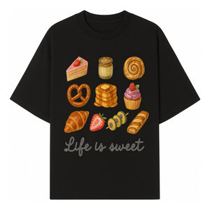 Life is Sweet Kitchen Decor Art Print - Whimsical Food Illustration with Desserts, Treats, and Snacks - T-shirt 1758181723457.jpg
