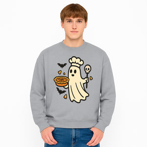 Cute Halloween Ghost Chef with Pie and Bats, Spooky Baking Decor, Trick or Treat Kitchen Art, Halloween Party Decoration - Sweatshirt 1758181723670.jpg