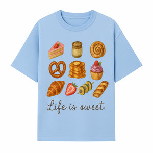 Life is Sweet Kitchen Decor Art Print - Whimsical Food Illustration with Desserts, Treats, and Snacks - T-shirt 1758181724137.jpg