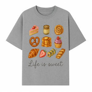 Life is Sweet Kitchen Decor Art Print - Whimsical Food Illustration with Desserts, Treats, and Snacks - T-shirt 1758181724892.jpg