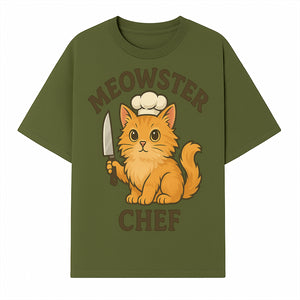 Meowster Chef Cat Art Print - Cute Orange Kitty with Chef Hat & Knife, Perfect for Cat Lovers' Kitchen Decor - T-shirt 1758181725269.jpg