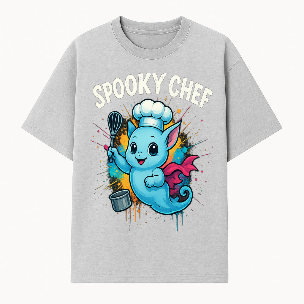 Spooky Chef Ghost Graphic Tee - Fun Halloween T-Shirt with Colorful Cartoon Design for Kids and Adults - T-shirt 1758181726222.jpg