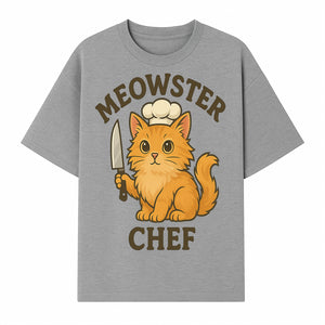 Meowster Chef Cat Art Print - Cute Orange Kitty with Chef Hat & Knife, Perfect for Cat Lovers' Kitchen Decor - T-shirt 1758181726262.jpg