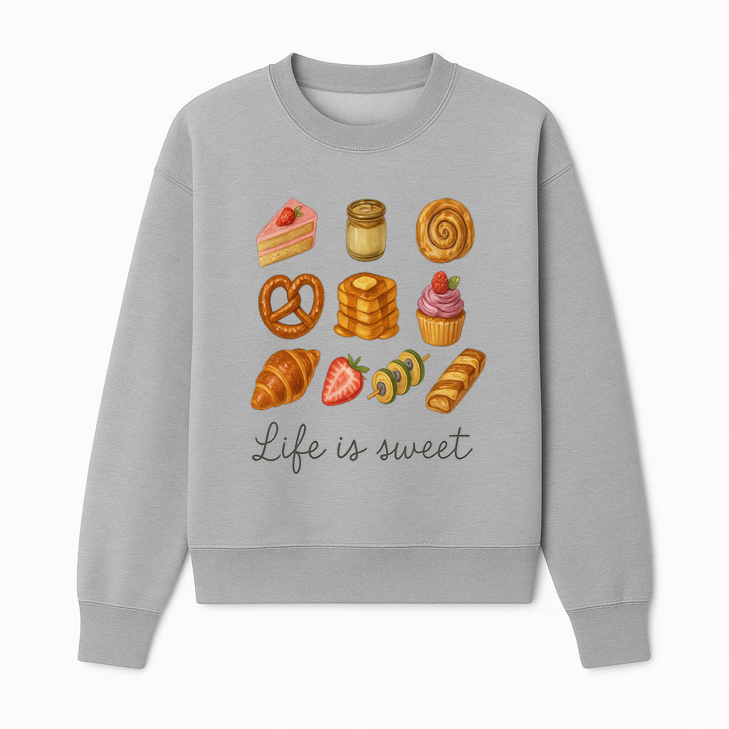 Life is Sweet Kitchen Decor Art Print - Whimsical Food Illustration with Desserts, Treats, and Snacks - Sweatshirt 1758181726456.jpg