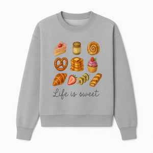 Life is Sweet Kitchen Decor Art Print - Whimsical Food Illustration with Desserts, Treats, and Snacks - Sweatshirt 1758181726456.jpg