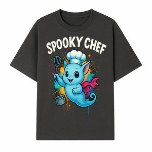 Spooky Chef Ghost Graphic Tee - Fun Halloween T-Shirt with Colorful Cartoon Design for Kids and Adults - T-shirt 1758181726521.jpg