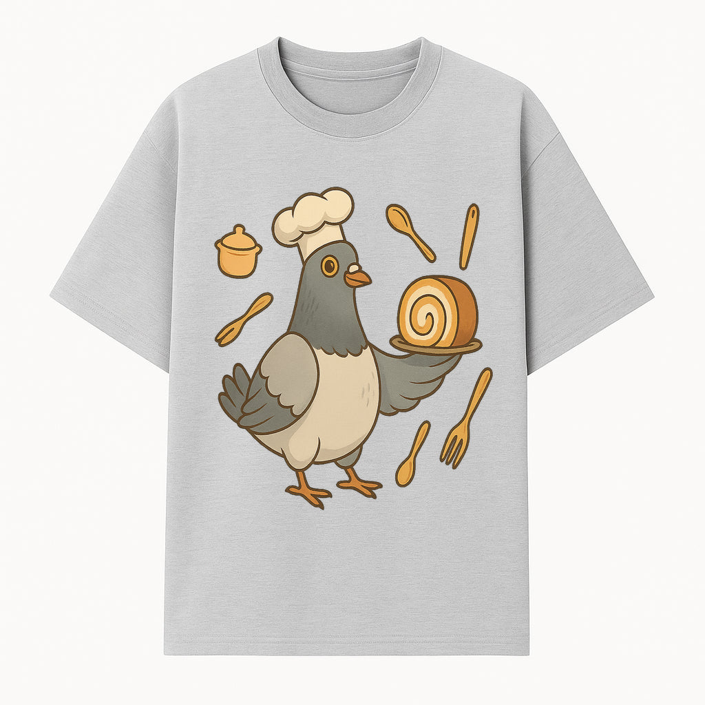 Chef Pigeon Serving Cake Design T-Shirt | Cute Bird Baking Graphic Tee | Fun Cooking Gift for Bird Lovers & Bakers - T-shirt 1758181726676.jpg