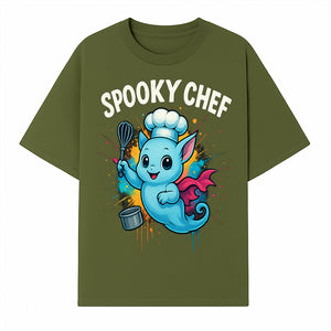 Spooky Chef Ghost Graphic Tee - Fun Halloween T-Shirt with Colorful Cartoon Design for Kids and Adults - T-shirt 1758181726693.jpg