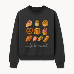 Life is Sweet Kitchen Decor Art Print - Whimsical Food Illustration with Desserts, Treats, and Snacks - Sweatshirt 1758181726748.jpg