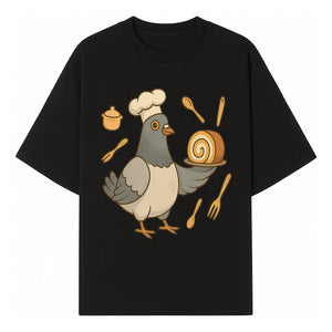 Chef Pigeon Serving Cake Design T-Shirt | Cute Bird Baking Graphic Tee | Fun Cooking Gift for Bird Lovers & Bakers - T-shirt 1758181726812.jpg