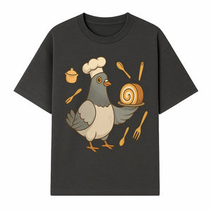Chef Pigeon Serving Cake Design T-Shirt | Cute Bird Baking Graphic Tee | Fun Cooking Gift for Bird Lovers & Bakers - T-shirt 1758181726934.jpg