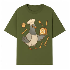 Chef Pigeon Serving Cake Design T-Shirt | Cute Bird Baking Graphic Tee | Fun Cooking Gift for Bird Lovers & Bakers - T-shirt 1758181727086.jpg