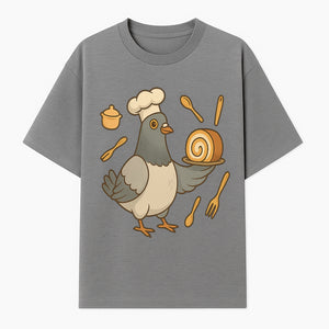 Chef Pigeon Serving Cake Design T-Shirt | Cute Bird Baking Graphic Tee | Fun Cooking Gift for Bird Lovers & Bakers - T-shirt 1758181727216.jpg