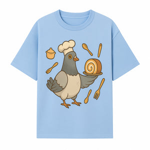 Chef Pigeon Serving Cake Design T-Shirt | Cute Bird Baking Graphic Tee | Fun Cooking Gift for Bird Lovers & Bakers - T-shirt 1758181727345.jpg