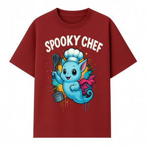 Spooky Chef Ghost Graphic Tee - Fun Halloween T-Shirt with Colorful Cartoon Design for Kids and Adults - T-shirt 1758181727362.jpg