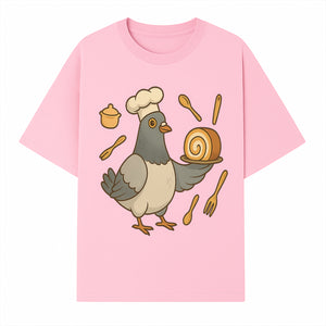 Chef Pigeon Serving Cake Design T-Shirt | Cute Bird Baking Graphic Tee | Fun Cooking Gift for Bird Lovers & Bakers - T-shirt 1758181727491.jpg