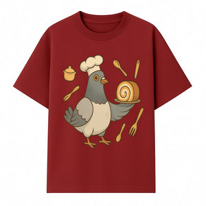 Chef Pigeon Serving Cake Design T-Shirt | Cute Bird Baking Graphic Tee | Fun Cooking Gift for Bird Lovers & Bakers - T-shirt 1758181727621.jpg