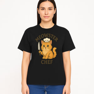 Meowster Chef Cat Art Print - Cute Orange Kitty with Chef Hat & Knife, Perfect for Cat Lovers' Kitchen Decor - T-shirt 1758181727643.jpg